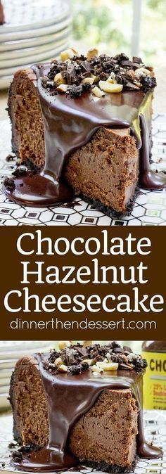 Rich Chocolate Hazelnut Cheesecake made with Chocmeister Milk Chocolatey Hazelnut Spread, a chocolate cookie crust and a thick, glossy chocolate ganache. Chocolate Hazelnut Cheesecake, Hazelnut Cheesecake, Chocolate Cookie Crust, Cheesecake Oreo, Dessert Aux Fruits, Cheesecake Desserts, Oreo Dessert, Keto Cheesecake, Hazelnut Spread