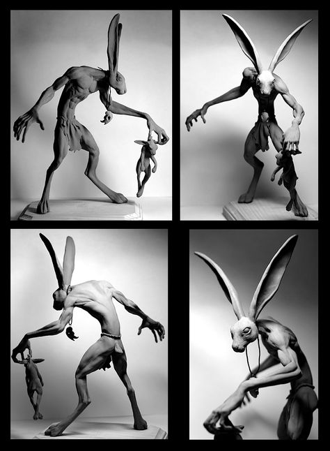 The Black Rabbit: Unpainted by rgyoung Rabbit Monster Art, Fantasy Creatures Drawings Sketches, Monster Rabbit, Scary Rabbit, Rabbit Person, Rabbit Poses, Rabbit Monster, White Rabbit Character, Rabbit Anatomy