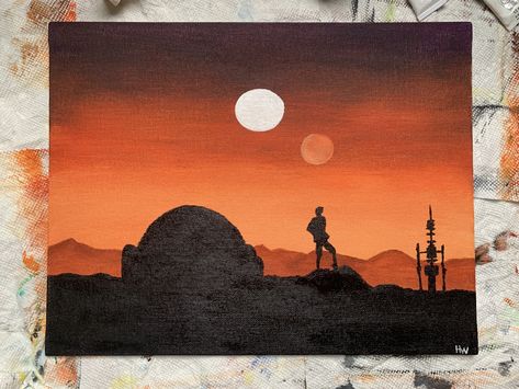 Star Wars Painting Acrylic, Star Wars Painting Ideas On Canvas, Painting Ideas Star Wars, Simple Star Wars Painting, Star Wars Painting Easy, Star Wars Painting Ideas, Star Wars Canvas Painting, Movie Canvas Painting, Star Wars Art Painting