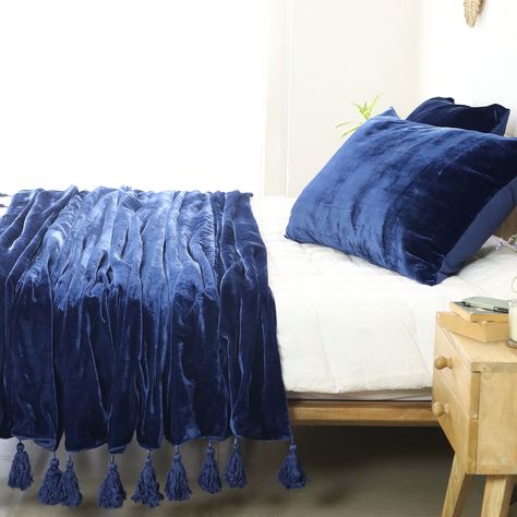 Royal Blue Luxe Velvet Bedspread, Throw Blanket With Handmade Knotted Tassels Soft Velvet Boho Sofa Throw For Living Room UO Christmas Gift Velvet Throw Blanket, Velvet Bedding, Velvet Bedspread, Boho Sofa, Living Room Christmas, Velvet Bed, Velvet Blanket, Couch Chair, Chair Bed