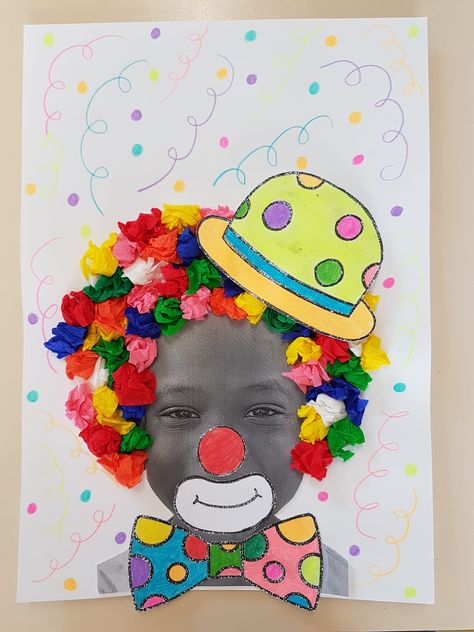 Clown Art Preschool, Circus Art And Craft, Carnaval Activities For Kids, Carneval Kids Crafts Ideas, Circus Themed Art Projects, Circus Themed Sensory Bin, Circus Ideas For Preschool, Clown Preschool Craft, Clown Crafts For Toddlers