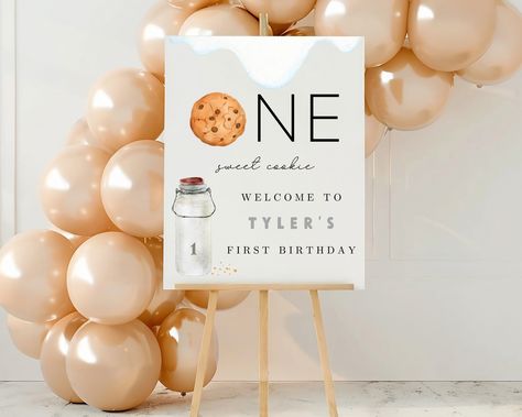 Milk And Cookies Welcome Sign, Boys Birthday Party Welcome Sign, Cookies And Cream Poster, Cookies Birthday Sign, Cookies Decor Board by DanielaDaintyDesigns on Etsy 1st Birthday Cookie Theme, One Tough Cookie Birthday, Milk And Cookies Twin Birthday Party, Cookies And Milk First Birthday, First Birthday Milk And Cookies, Cream Poster, Boys Birthday Party, Cookies Birthday, Party Welcome Sign