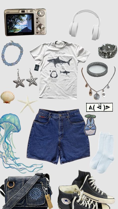 ocean themed outfit Cute Ocean Outfits, Ocean Clothing Aesthetic, Ocean Outfits Aesthetic, Ocean Theme Outfit, Marine Biology Aesthetic Outfit, Ocean Girl Outfits, Marine Biology Outfits, Ocean Core Outfits, Ocean Aesthetic Clothes