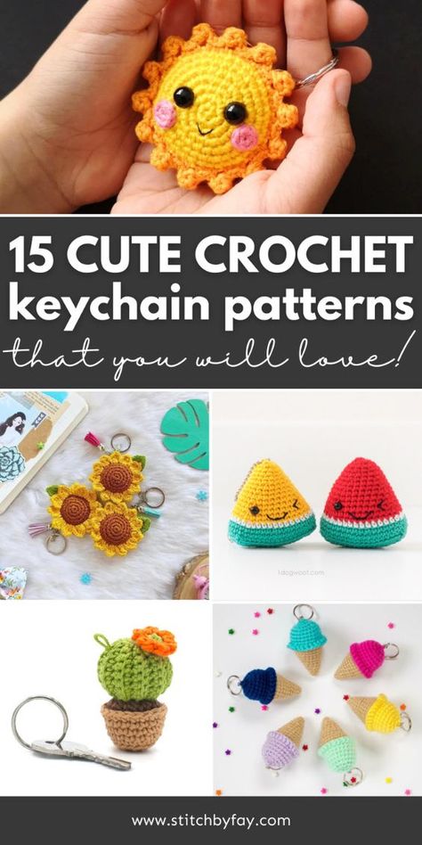 Brighten up your bag or keys with a cute crochet accessory! Amigurumi keychains are fun bite sized projects perfect for markets or a quick crochet fix as well as practicing new skills or techniques. These easy crochet keychain patterns are quick and fun plus with 15 free cute crochet keychain patterns to choose from, there's something for everyone on this list! Amigurumi Keychain Free Pattern English, Crochet Amigurumi Free Patterns Easy Key Chains Patterns, Amigurumi Keychain Ideas, Easy Crochet Keyring Free Pattern, Crochet Keyring Pattern, Crochet Ideas For Markets, Animaguri Crochet, Keychain Amigurumi Free Pattern, Free Keychain Crochet Patterns