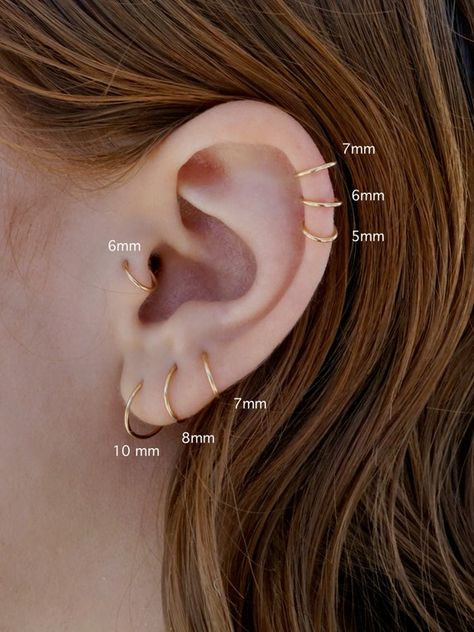 Cartilege Hoop Helix Hoop Tragus Hoop Nose Hoop Ring | Etsy Ear Piercing Ring Sizes, 3 Helix Piercing, Piercings Ear Helix Hoop, Small Helix Hoop, Ear Piercings Helix Hoop Double, Double Helix Piercing Hoop, Double Helix Hoop, Gold Helix Hoop Cartilage Earrings, Helix Earrings Hoop Gold