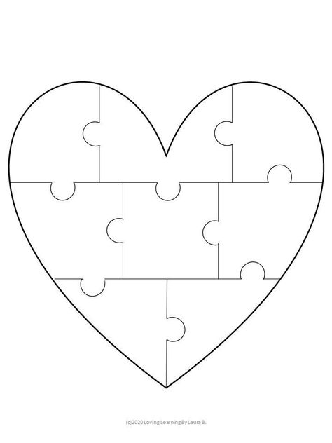 Heart Puzzle Template, Jigsaw Puzzle Template, Heart Drawing Ideas, Puzzle Piece Template, Person Place Thing, Puzzle Template, Heart Puzzle, Bf Gifts, Black And White Heart