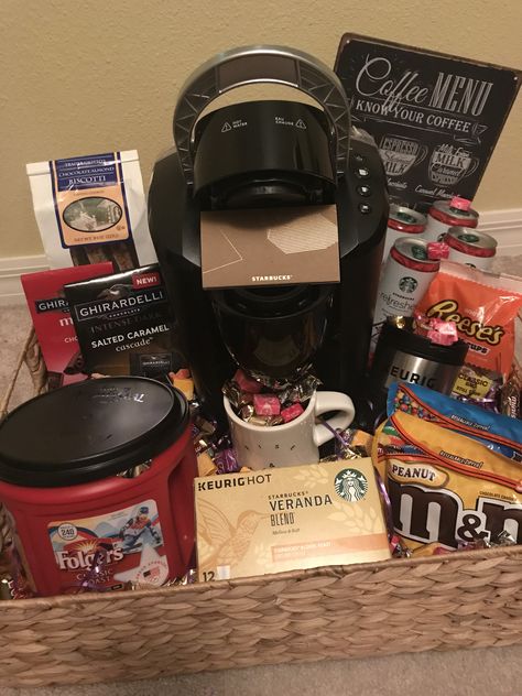 Nespresso Gift Basket, Coffee Basket Ideas, Coffee Raffle Basket Ideas, Coffee Basket Gift Ideas, Coffee Theme Gift Basket Ideas, Coffee Lover Basket, S’mores Raffle Basket Ideas, Coffee Basket Ideas Silent Auction, S’mores Fundraiser Basket