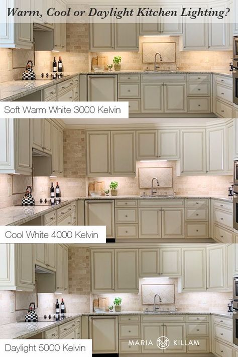 I am always fielding questions about how lighting affects your room. And, I continue to be amazed at what can be done with new LED technologies in lighting. Whether you prefer warm, cool or daylight lighting in your kitchen, here’s a new option that I had to share with you. Cabinet Under Lighting, Soft Kitchen Lighting, Led Light Kitchen Under Cabinet, Cabinet Lights In Kitchen, Cabinet Underlighting, Led Lights Kitchen Under Cabinet, Lighting Under Kitchen Cabinets, Over Counter Lighting, Kitchen Cabinets Lighting