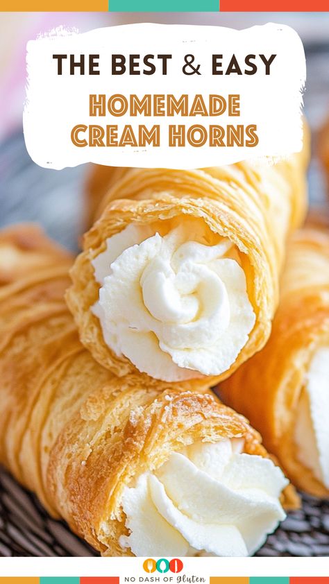 Easy Cream Horns Recipe, Wisconsin Cream Puff Recipe, Homemade Cream Horns Recipe, Cream Horns Filling, Homemade Cream Horns, Cream Horn Recipe, How To Make Cream Horns, Puff Pastry Recipes Sweet Easy, White Cream Donut Filling