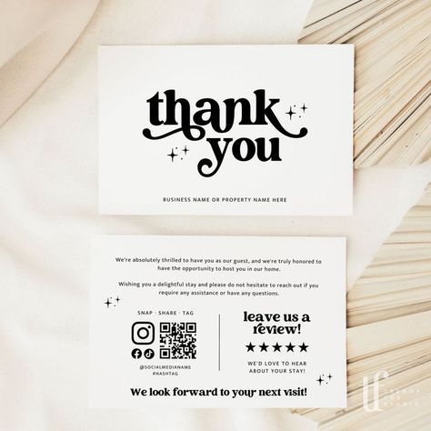 #affiliate Retro Airbnb Host Thank You Card Canva Template | Dani - 4 x 6 / White in 2024 | Thank you card design, Business thank you cards, Card design Rental Property Welcome Basket, Airbnb Host Thank You Card, Review Cards Business, Canva Card Design, Thank You For Your Order Cards Ideas, Thank You Card Ideas Aesthetic, Thank You Brand Cards, Thank You For Your Business Card, Digital Thank You Cards