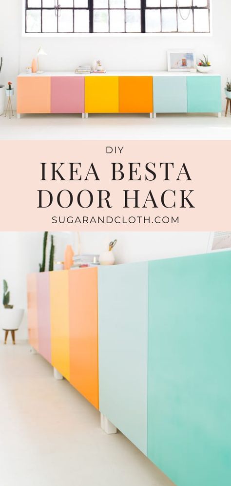 An Ikea Besta door hack for a DIY Color Block Storage to add a pop of color while organizing (and hiding) all your arts and crafts, toys, supplies and more! Bestå Ikea Hack, Ikea Besta Diy, Ikea Toy Storage Hack, Ikea Besta Door, Living Room Toy Storage Ideas, Ikea Diy Hack, Ikea Bestå Hack, Besta Hack, Ikea Hack Storage