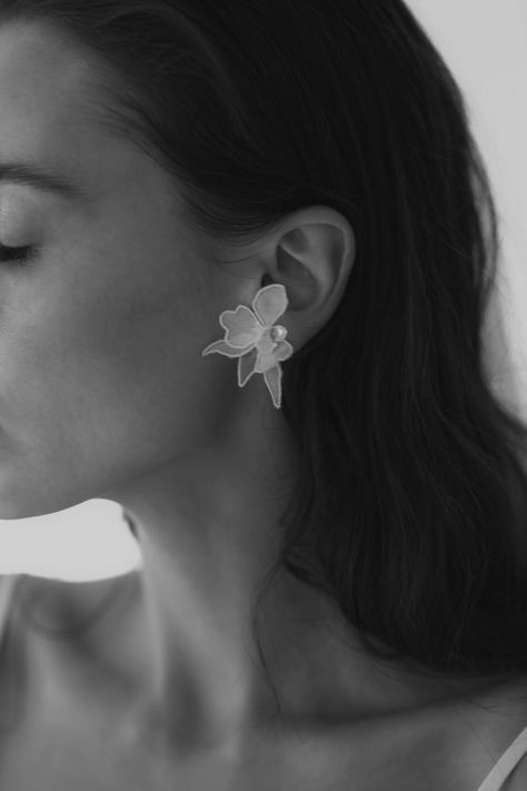 Charlee Stud — A.B. ELLIE | H D W R Bridal Statement Earrings, Best Bride, Flower Style, Floral Studs, Bride Earrings, Bride Accessories, Steel Post, Silk Organza, Bride Jewellery