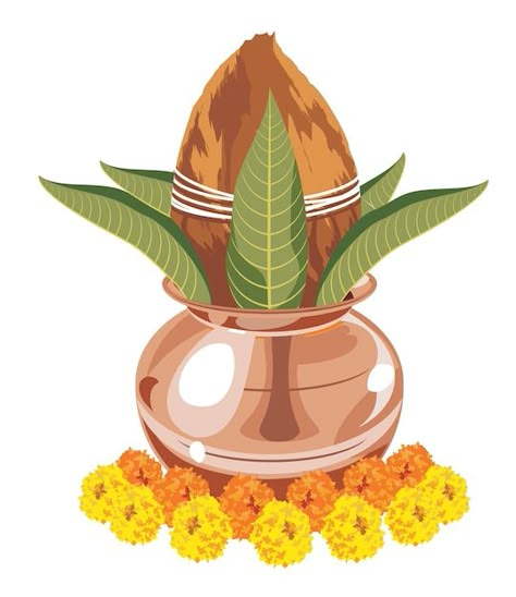 Auspicious copper kalash with coconut fl... | Premium Vector #Freepik #vector #pooja #indian-traditional #hinduism #traditional Kalash Decoration, Diwali Painting, Wedding Illustration Card, Coconut Flower, Shadi Card, Wedding Card Design Indian, Wedding Symbols, Indian Wedding Invitation Card Design, Digital Invitations Wedding