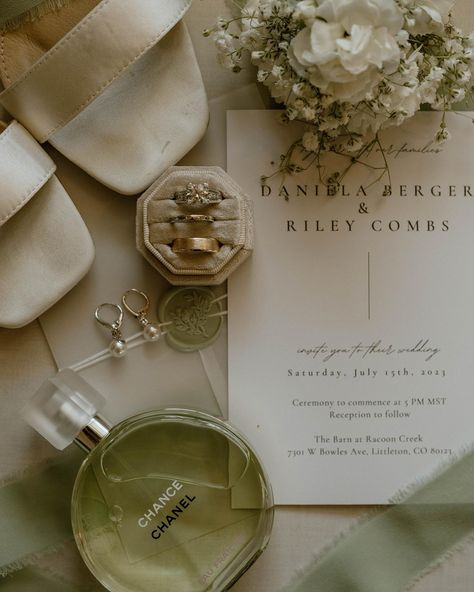 Some wedding day details 🤩 I loved the sage green and white colors for this July wedding 🤍 Gold Sage And White Wedding, Green Wedding Moodboard, Neutral And Sage Green Wedding, Wedding Accessory Photos, Wedding Product Photography, Sage And Pearl Wedding, Sage Green Wedding Details, Wedding Day Flatlay, Sage Green White And Gold Wedding