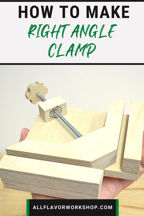 Having corner clamps in a workshop is a must. When assembling furniture, cupboards or cabinets where large pieces need to be joined at 90 degrees a right angle clamp will hold the pieces in position. It might be challenging to join large sheets of wood but a 90 degree angle clamp will make it much easier. Save some money and make this woodworking jig yourself. Learn step-by-step how to make a corner clamp. #clamp #woodworkingjigs #garageworkshop | How to clamp corners | Clamps for woodworking Building A Workshop, Assembling Furniture, Woodworking Beginner, Wood Jig, Corner Clamp, Jigsaw Projects, Woodworking Jigsaw, Workshop Diy, Woodworking Projects Unique