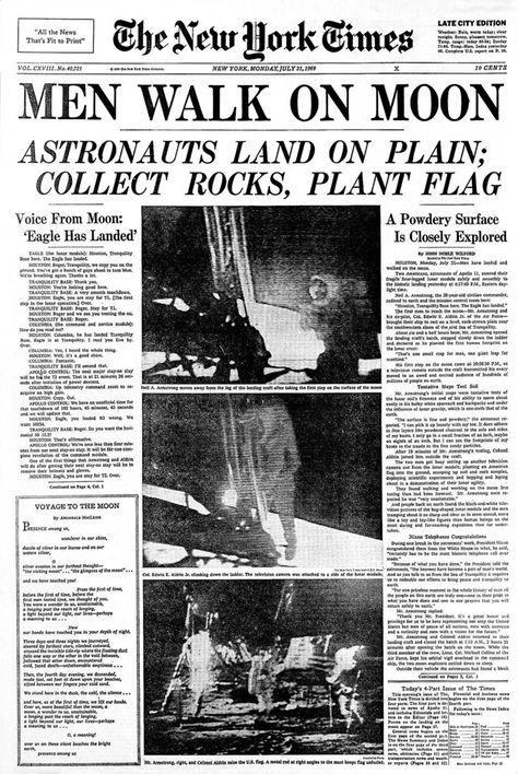 Apollo 11, The New York Times, July 21, 1969 | The July 21, … | Flickr Newspaper Front Pages, Times Newspaper, Newspaper Headlines, Historical Newspaper, Vintage Newspaper, Neil Armstrong, Newspaper Article, Apollo 11, Moon Landing