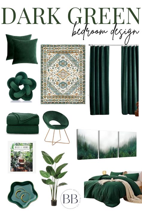 Dark Green Comforter Bedroom Decor, Forest Green Home Aesthetic, White Dark Green Bedroom, Emerald Green Primary Bedroom, Gold Green Room Aesthetic, Green Eclectic Bathroom, Green And Gold Wallpaper Bedroom, Emerald Green Room Ideas Bedroom Aesthetic, Dark Green White And Gold Bedroom