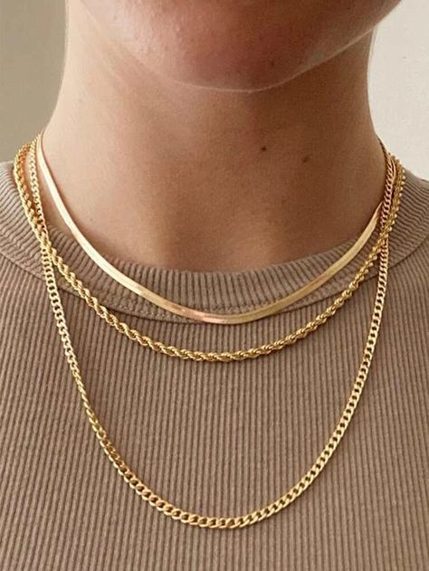 Minimalist Chain Layered Necklace | SHEIN USA Layered Chain Necklace, Mens Jewelry Necklace, Neck Choker, Layered Chains, Gold Necklace Layered, Gold Chain Necklace, Stainless Steel Necklace, Steel Jewelry, Stainless Steel Jewelry