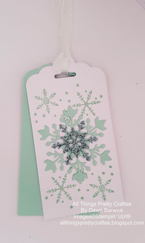 Cricut Snowflake Gift Tag, Christmas Gift Tags Stampin Up, Su Christmas Gift Tags 2022, Stampin Up Snowflake Wishes Cards, Su Snowflake Wishes, Snowflake Christmas Tags, Stampin Up Sparkling Snowflakes Tag Topper, Snowflake Tags, Christmas Tags Handmade