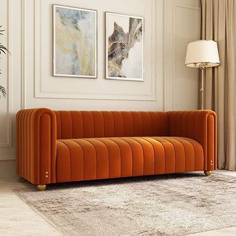 Midcentry Modern Sofa, Mustard Velvet Sofa Living Room, Sofa With Love Seat, Blue Velvet Sofa Orange Accents, Mid Century Living Room Orange Sofa, Dfs Velvet Corner Sofa, Dfs Velvet Sofa, Sofas With Gold Legs, Modern Gold Sofa