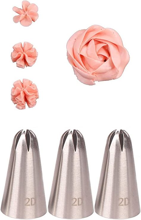 2D Piping Nozzle Set for Cake Decorating,2D Large Drop Flower Icing Nozzle,2D Closed Star Piping Tip,3 Pcs : Amazon.co.uk: Home & Kitchen Cupcake Nozzle, Cake Nozzles, Hydrangea Cupcakes, Icing Piping Nozzles, Icing Nozzles, Nozzle Design, Cake Decorating Icing, Buttercream Roses, Piping Icing