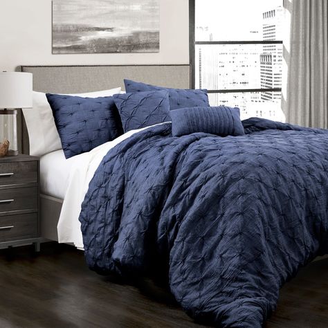 Navy Ravello Pintuck Comforter Set - Lush Decor - image 1 of 2 Pintuck Comforter, Modern Farmhouse Style Bedroom, Farmhouse Style Bedrooms, Textured Bedding, Lush Decor, Cottage Bedroom, King Comforter Sets, Queen Comforter Sets, Teenage Bedroom