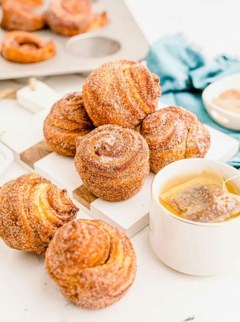 Cinnamon Sugar Cruffins - Table for Two® by Julie Chiou Lemon Chia Seed Muffins, Cruffin Recipe, Coconut Banana Bread, Whole Wheat Muffins, Cinnamon Waffles, Baked Breads, Pumpkin Cream Cheese Muffins, Cinnamon Twists, Sweet Potato Muffins