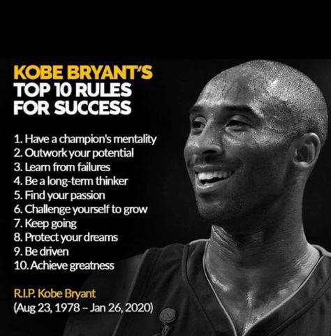 MAX SPORTS: KOBE BRYANT"S TOP TEN RULES FOR SUCCESS #kobebryant #rules #success #billionaire #successhabit #business #entrepreneur #dreams #motivation Kobe Quotes, Basketball Quotes Inspirational, Rules For Success, Kobe Bryant Quotes, Basketball Motivation, Inspirational Sports Quotes, Athlete Quotes, Kobe Bryant Pictures, Kobe Bryant Black Mamba