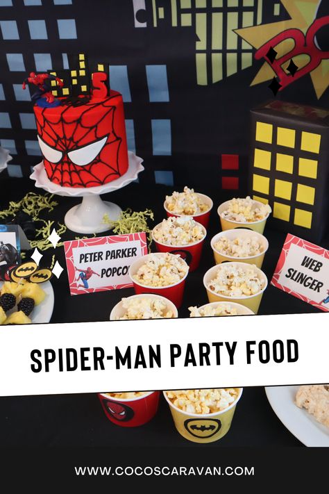 Spiderman Birthday Snack Ideas, Spider Man Themed Birthday Party Food, Spiderman Birthday Food Ideas, Spiderman Sandwich, Spidey Birthday Party Food, Spider Man Party Food Ideas, Spider Man Treats, Spiderman Food Ideas, Spiderman Snacks