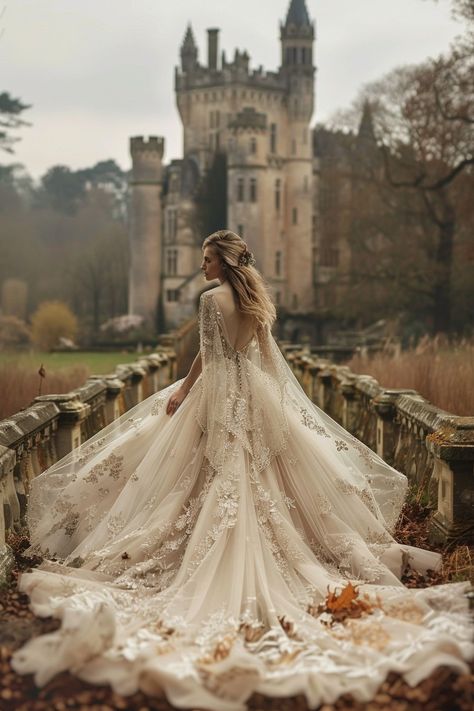 10 Fairytale Wedding Dress Inspirations To Fuel Your Dreams! Fairy Tell Wedding Dress, Irish Castle Wedding Dress, Once Upon A Time Wedding Dress, Ophelia Wedding Dress, Megara Wedding Dress, Wedding Fairytale Dress, Wedding Dress Mystical, Enchanted Wedding Dresses, Fairytale Wedding Dress Princesses Gowns