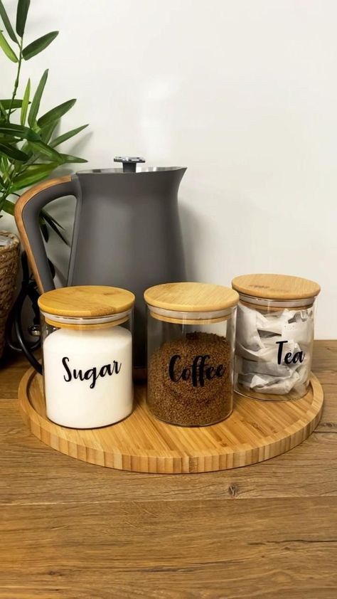 Tea Coffee Sugar Drink Station Kitchen Canisters | Kitchen countertop decor, Kitchen counter decor, Kitchen decor collections Drink Station Kitchen, Countertop Decor Kitchen, Kitchen Decor Collections, Coffee Station Kitchen, Kitchen Countertop Decor, Kitchen Counter Organization, Kitchen Shelf Decor, Home Coffee Stations, Countertop Decor