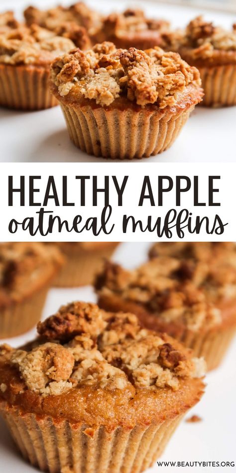 Healthy breakfast apple oatmeal muffins recipe! These delicious healthy apple muffins are made with eggs, yogurt, honey, oats and apples - they're flourless and refined sugar-free! They're also a super yummy healthy meal prep breakfast idea! Apple Oat Muffins, Apple Streusel Muffins, Apple Muffins Healthy, Apple Oatmeal Muffins, Delicious Healthy Breakfast Recipes, Delicious Healthy Breakfast, Healthy Apple Pie, Oatmeal Muffin Recipes, On The Go Breakfast