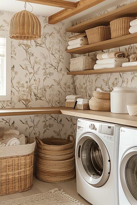 21 Eye-Catching Laundry Room Mural Ideas You Need to See - Home Made Graceful Laundry Room Accent Wall, Laundry Room Closet Ideas, Room Accent Wall Ideas, Room Closet Ideas, Wall Mural Ideas, Laundry Room Decor Ideas, Vstupná Hala, Laundry Room Tile, Accent Wall Ideas