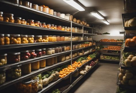 Homestead Root Cellar, Basement Root Cellar, Root Vegetable Storage, Root Cellar Ideas, Canning Shelves, Cold Cellar, Canning Room, Homestead Apartment, Greenhouse House