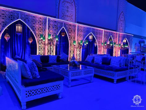 With a glamor quotient straight out of a Bollywood movie, their wedding was planned and executed keeping the ever-blooming Moroccan Theme in mind! ❤️ #SamaniDecorators #themedecor #weddingdecor #decorideas #weddingdecoration #decorinspiration #inspiration #decorinspo #weddings #indianweddings bigfatindianwedding #weddingday #engagementdecor #mehendidecor #eventplanners #destination #destinationdecor #weddingplanners #eventmanagement #reception #weddingsutra #wedmegood #khatijarahman #riyasdee Sufi Theme Decor, Sufi Night Decor, Sangeet Setup, Outdoor Wedding Candles, Ramadan Tent, Moroccan Wedding Decor, Indian Outdoor Wedding Decor, Morrocan Theme, Arabian Nights Wedding