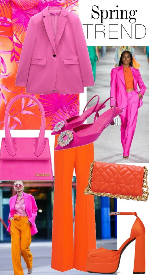 Summer Business Outfits, Warm Spring Outfits, Orange Trousers, Colourful Clothes, Colour Combinations Fashion, Color Combos Outfit, Color Blocking Outfits, Color Combinations For Clothes, Red Homecoming Dresses