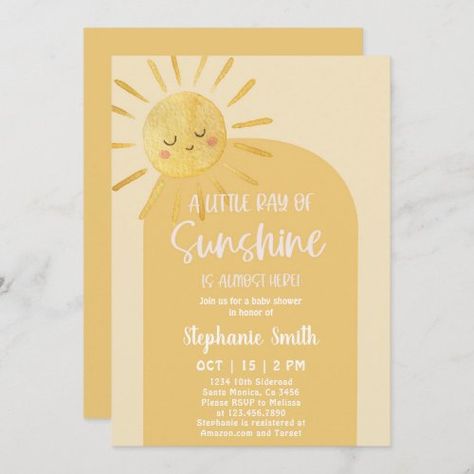 Baby Shower Modern, Sunshine Baby Shower Invitations, Summer Baby Shower Invitations, Sunshine Baby Shower, Shower Modern, Sunshine Baby Showers, Baby Shower Theme Decorations, Baby Shower Yellow, Sprinkle Baby Shower