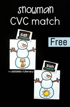 This printable snowman CVC word match is a great hands on literacy center for working on CVC words with your early readers this winter! Blending Letters, Snow Centers, January Kindergarten, Word Work Kindergarten, Cvc Activities, Cvc Word Activities, Alphabet Sounds, Literacy Centers Kindergarten, Printable Snowman