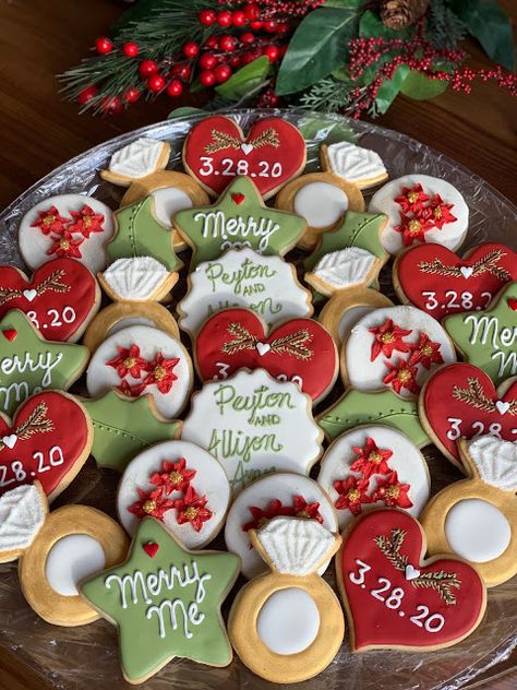 Holiday Engagement Party, Engagement Party Cookies, Christmas Engagement Party, Winter Engagement Party, Christmas Wedding Themes, Christmas Wedding Inspiration, Christmas Bridal Showers, Holiday Engagement, Winter Bridal Showers