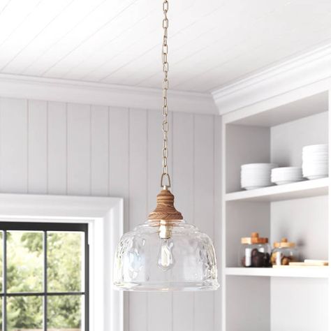 Laurel Foundry Modern Farmhouse Joaquin 1 - Light Single Dome Pendant & Reviews | Wayfair Over Island Pendant Lights Farmhouse, Light Wood Pendant Lights, Coastal Glass Pendant Lighting, Farmhouse Decor Light Fixtures, Vaulted Ceiling Kitchen Island Lighting, Kitchen Single Pendant Lights, Kitchen Light Over Round Table, Farmhouse Pendant Lighting Islands Wood, Pendant Over Kitchen Table