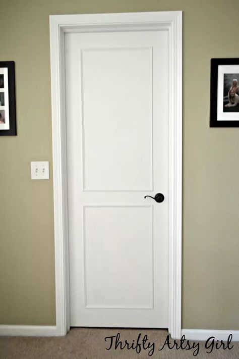 We love home improvement DIY projects and this interior door before and after makeover idea on a budget is one of our favorites. #doordiy #beforeafter #doormakeover Updating Flat Doors, Plain Doors Makeover Ideas, Hollow Door Upgrade, Interior Door Makeover Ideas, Ugly Door Makeover, Flat Door Makeover Diy, Hollow Core Door Makeover Diy, Hollow Door Makeover, Diy Door Makeover