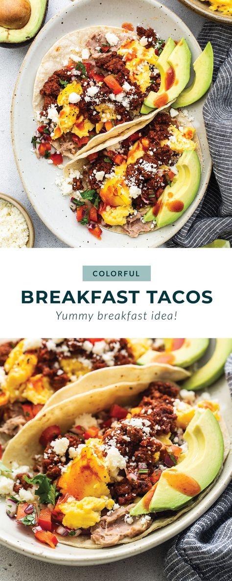 Breakfast Tacos Chorizo, Chorizo Breakfast Burrito, Breakfast Chorizo, Beans Breakfast, Taco Breakfast, Breakfast Tacos Recipe, Leftover Breakfast, Colorful Breakfast, Chorizo Breakfast