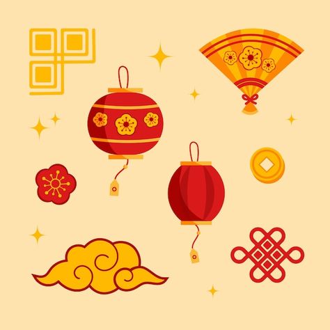 Chinese New Year Festival, Flat Ornaments, Chinese New Year, Graphic Resources, Vector Free, Festival