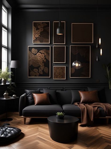 Dark Living Room Decor, Dark Living Room Ideas, Moody Living Room, Dark Living Rooms, Deco Studio, Dark Home Decor, Black Living Room, Dark Home, Dark Walls