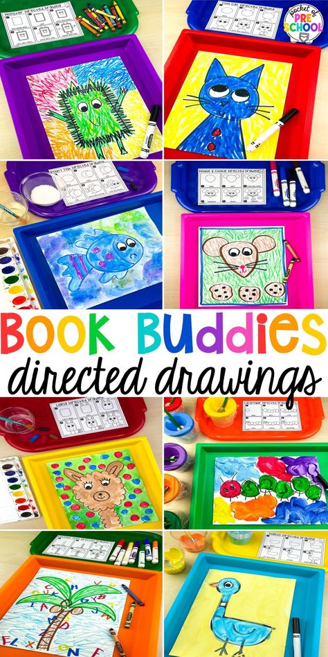 September Directed Drawing Kindergarten, Pre K Book Activities, Make Your Own Book Preschool, Prek Books With Activities, Books Theme Preschool, Pre K Books With Activities, Kindergarten Art Center Ideas, September Art For Kindergarten, Preschool Art Curriculum