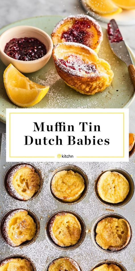 Jan 9, 2021 - These muffin-pan Dutch babies are just as delicious as the skillet version, but are so much smarter for serving to a crowd. You'll pour the simple batter into a preheated muffin pan and then stand back as as they puff and crisp in the oven, making light and fluffy custardy cups. Easy Cute Brunch Ideas, Shared Snack Ideas, Eggs With Artichokes, Food By Maria, Keto Dutch Baby Pancake, Untraditional Breakfast Ideas, Minimal Ingredient Breakfast, Duch Pancakes, Quick Summer Breakfast Ideas