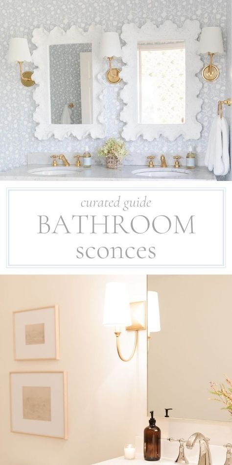 Choose bathroom wall sconces that you’ll love for years. Learn how we chose these pretty wall sconces, factors to consider when you choose yours and where to shop for your own in this curated guide. #BathroomSconces #LightingDesign #HomeDecorIdeas #InteriorInspiration #BathroomDesign #SconceLighting #LightingTips #HomeImprovement #DecorativeLighting #BathroomIdeas #InteriorDesignBlog #HomeStyle #LightingSolutions #SconceInspiration #BathroomLighting #InteriorStyling #DesignTips #HomeRenovation Bathroom Vanity Side Lights, Cottage Bathroom Vanity Lighting, Bathroom Scones Lights, Bathroom Vanity With Sconces, Bathroom Mirror And Sconces, Best Lighting For Bathroom, Bathroom Wall Sconces Double Vanity, Bathroom Wall Sconces Single Vanity, Bathroom Vanity Lighting Sconces