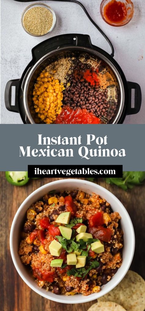 This Instant Pot Mexican-inspired quinoa is an easy “dump and go” recipe. Simply add the ingredients to your pressure cooker, turn it on, and dinner is ready in minutes! Instant Pot Freezer Dump Meals Healthy, Quinoa Pressure Cooker, Mexican Quinoa Instant Pot, Slow Cooker Quinoa Recipes, Instant Pot Quinoa Recipes Easy, Instant Pot Veggie Recipes, Instant Pot Rio Recipes, Instapot Quinoa Recipe, Healthy Instant Pot Breakfast Recipes