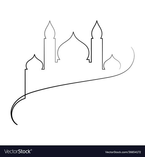 Mosque Drawing, Islamic Mosque, Mosque Silhouette, Animal Clock, Paper Background Design, Line Art Drawing, Single Line Drawing, Drawing Vector, Poster Banner