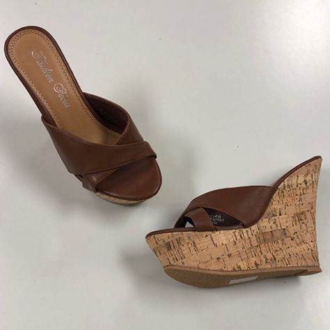 Brand New Pair Of Wedge Sandals From Fashion Focus With 5" Heel And 1.5” Platform Brown Wedge Heels, Wedges Outfit, High Heel Sandals Platform, Tie Up Sandals, Black Leather Wedges, Vintage Sandals, Brown Wedges, Cork Wedges Sandals, Vintage Heels